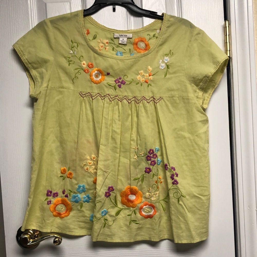 Floral Embroidered Green Top
